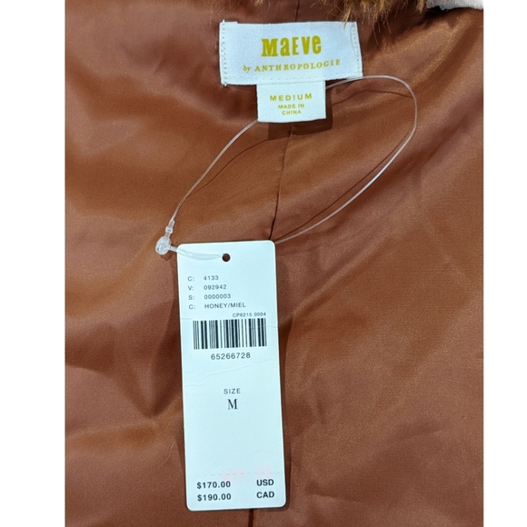 NWT Maeve by Anthropologie Women's Honey Brown Teddy Full Zip Up Coat Size M - Picture 12 of 16